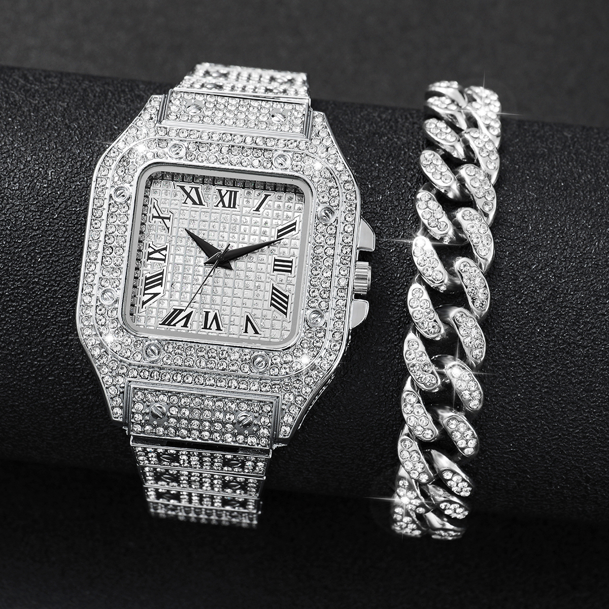 Luxury Watch Square - 2PCS Iced Out Square Watch &