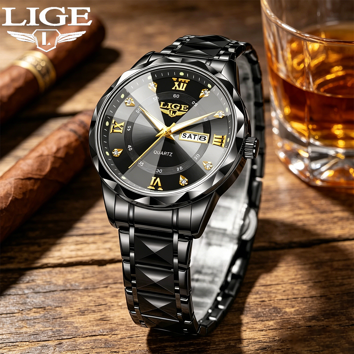 Luxury Watch Gold And Black - LIGE Gold Black Men's Luxury Wristwatch
