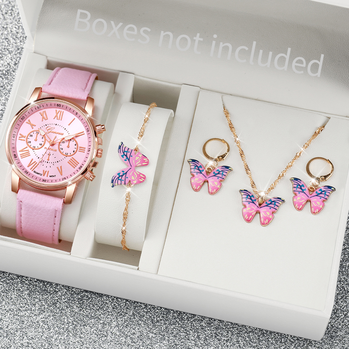 Luxury Watch With Leather Strap - 5/6PCS Luxury Women Watches Jewelry Set