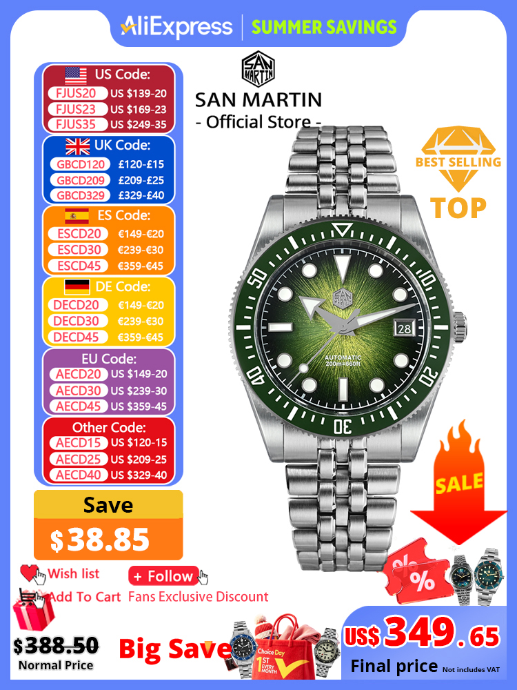 Cloisonne Enamel Dial - San Martin 37.5mm 40mm Men Diver