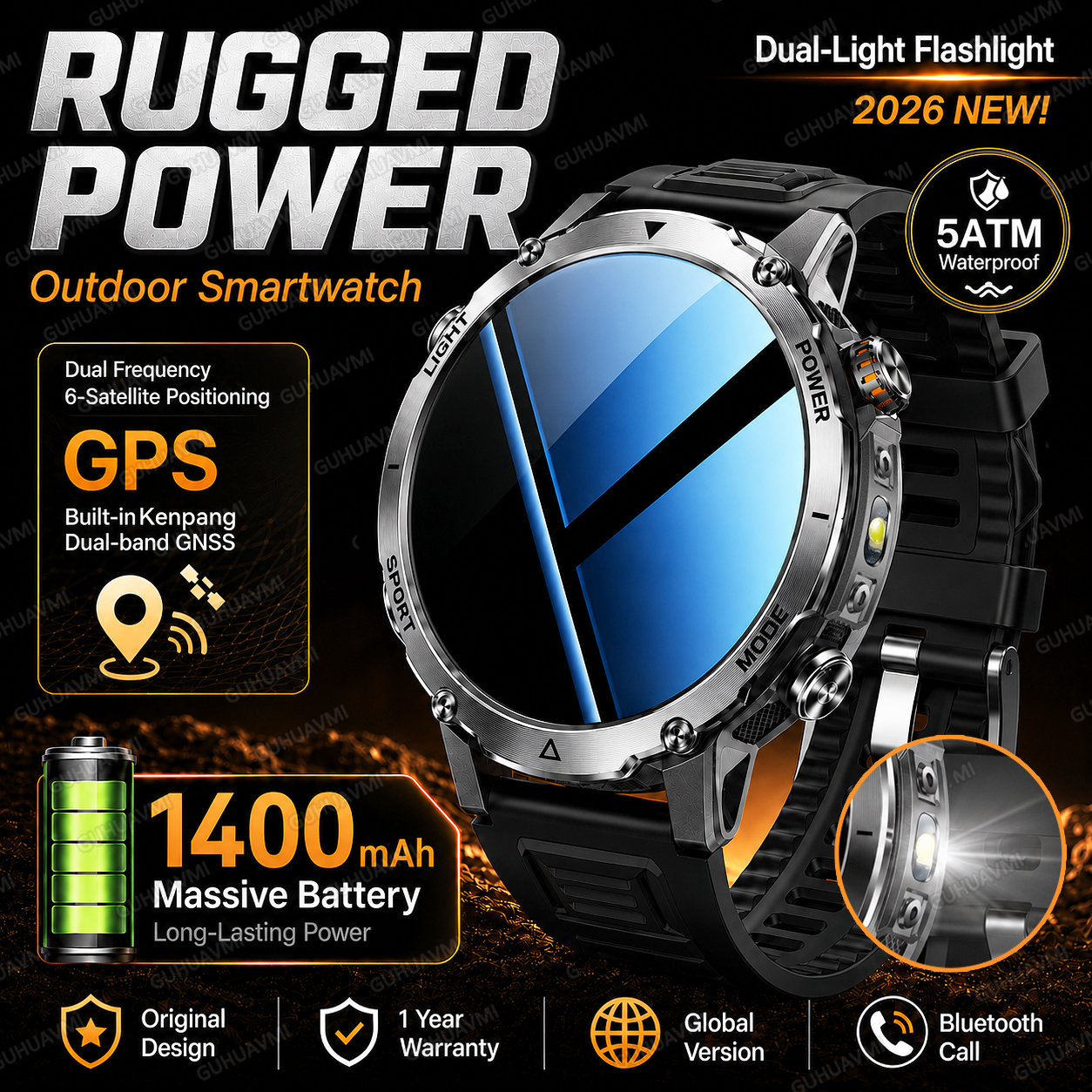 2026 New Rugged Power Smart Wa - مراجعة Gmt Dual Timezone Watch وسعره