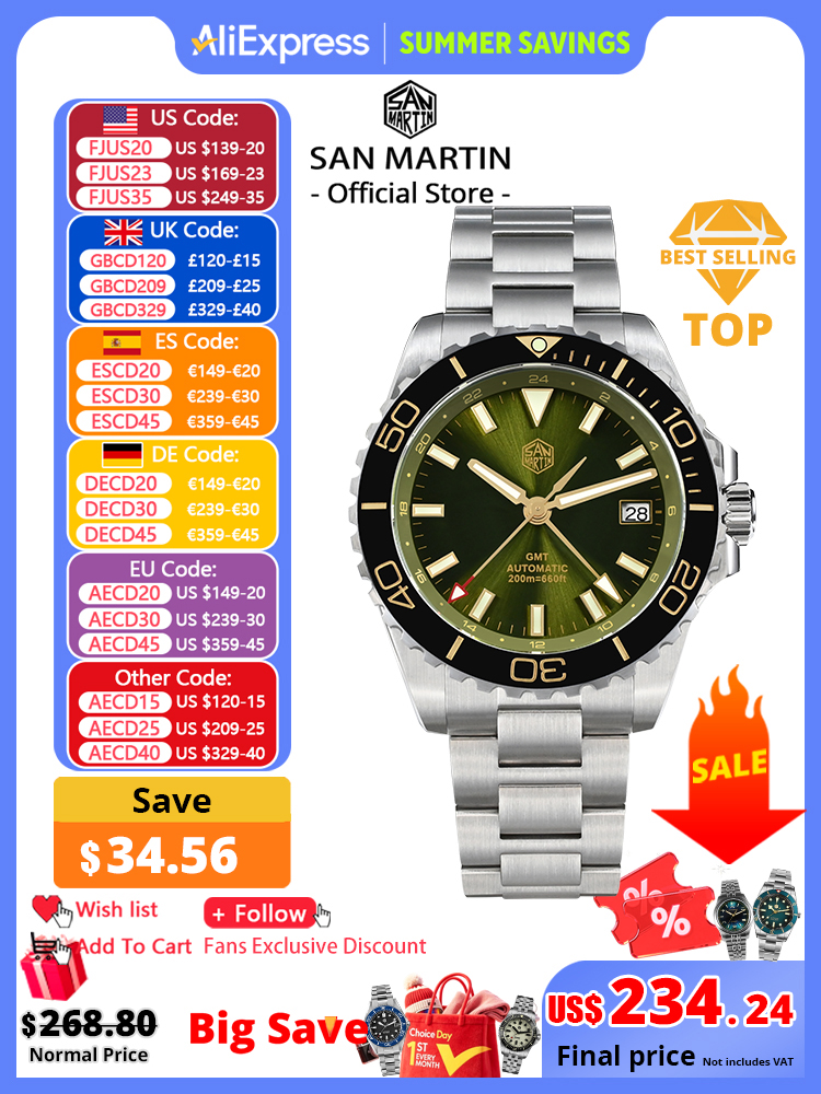 San Martin 39mm Diver GMT Watc - مراجعة Cloisonne Enamel Dial وسعره