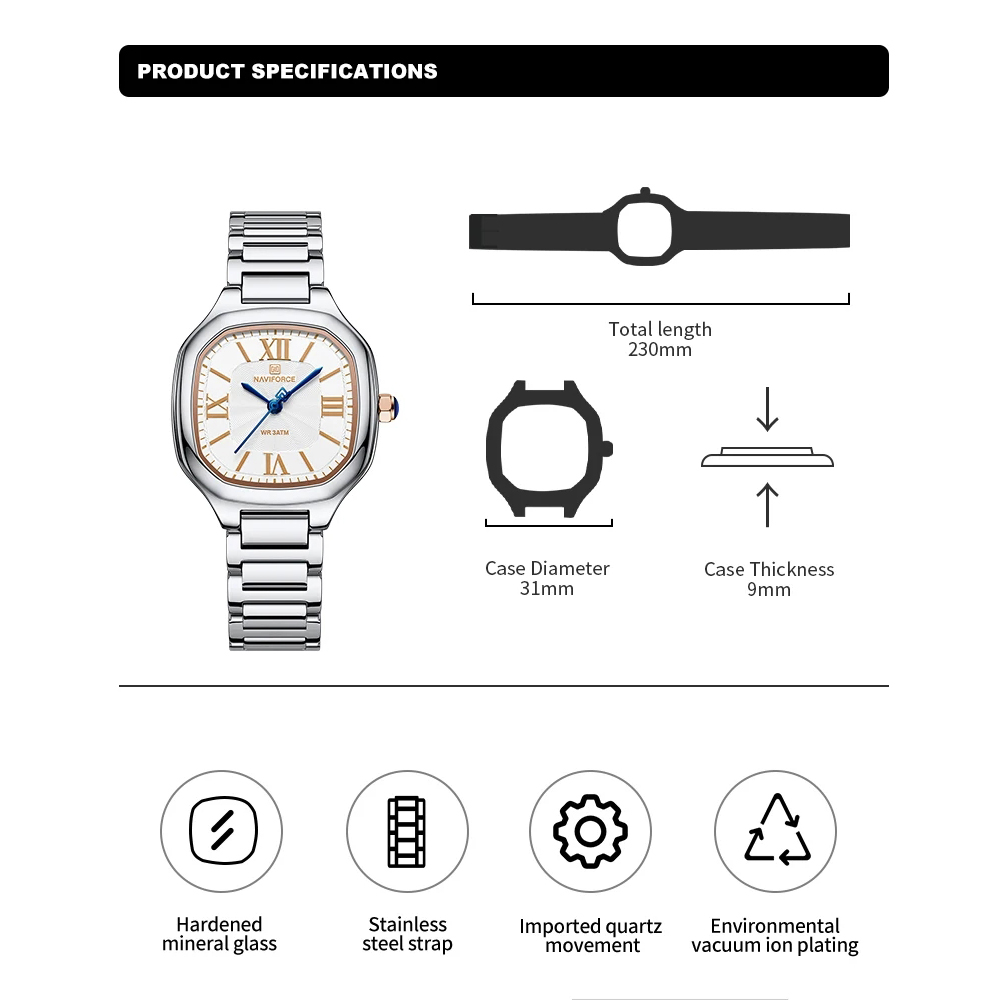 NAVIFORCE Luxury Women's Watch - مراجعة Luxury Watch Square وسعره