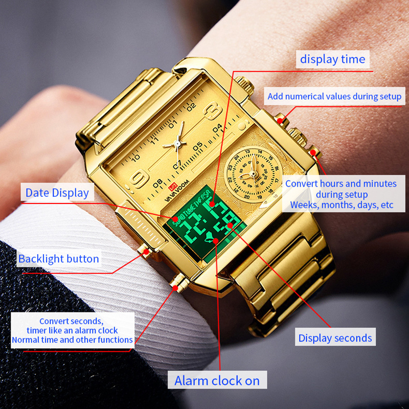 Dual Display Men Sports Watche - مراجعة Luxury Watch Gold And Black وسعره