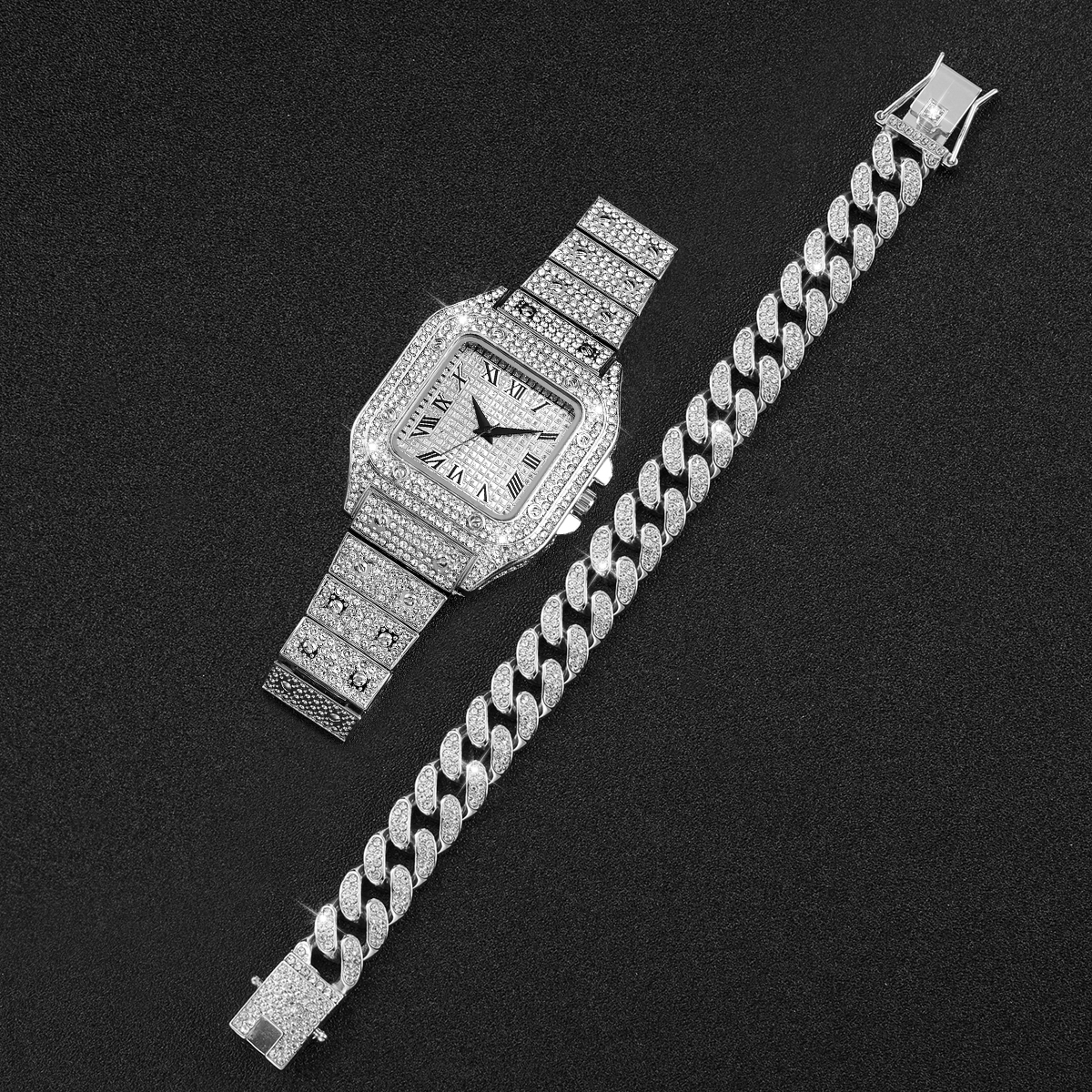 2PCS Iced Out Square Watch & C - مراجعة Luxury Watch Square وسعره