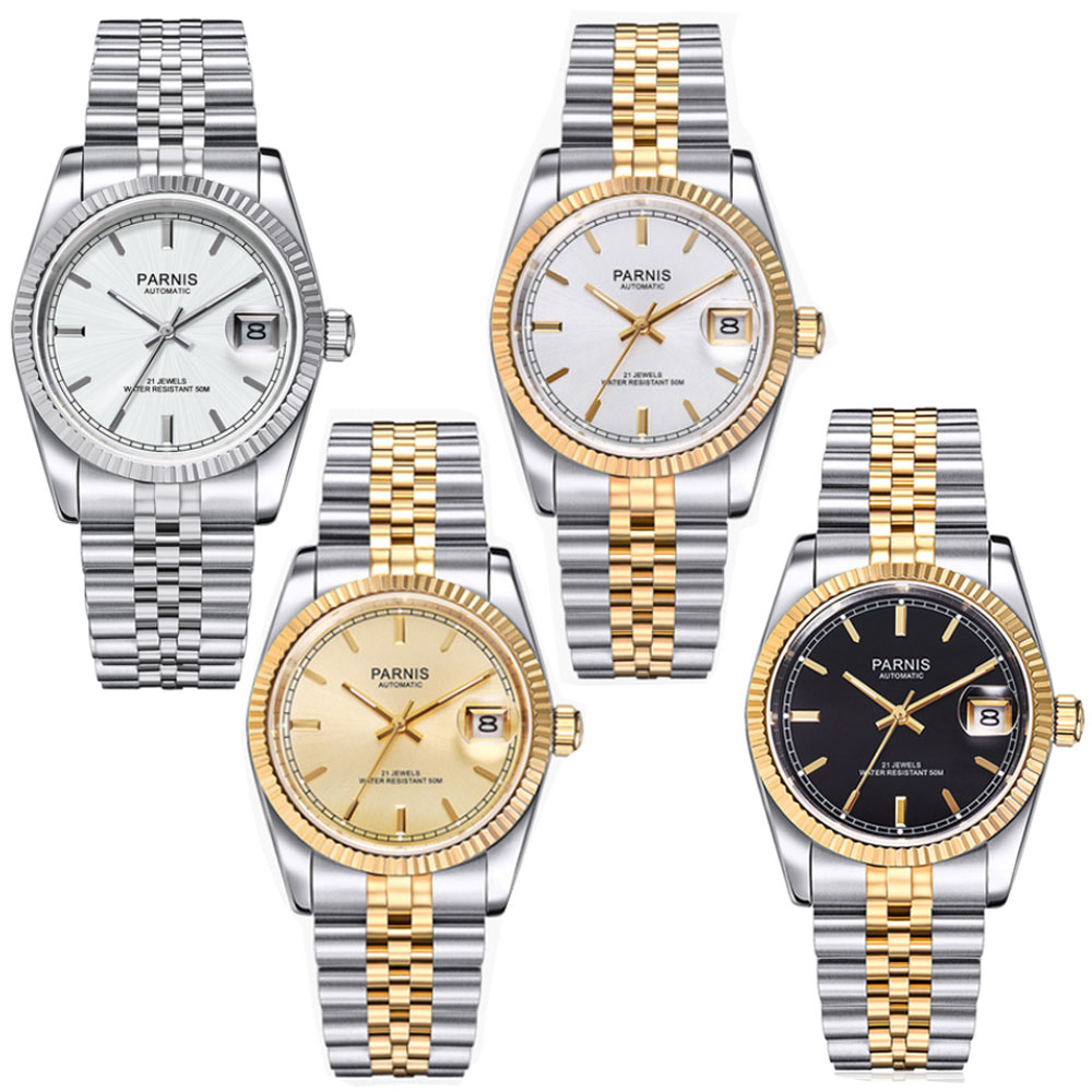 Parnis 36mm Mens Automatic Wat - مراجعة Luxury Watch Gold And Black وسعره