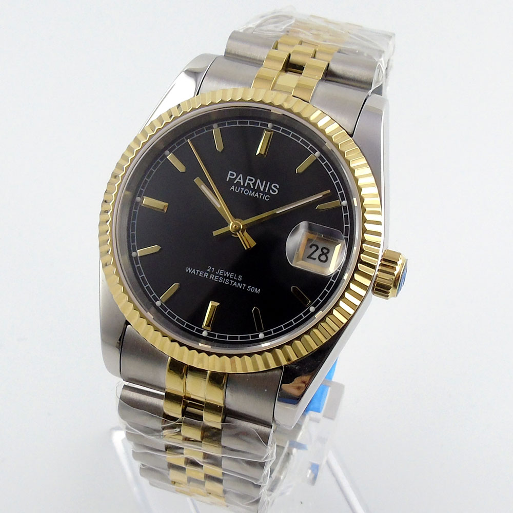 Parnis 36mm Mens Automatic Wat - مراجعة Luxury Watch Gold And Black وسعره