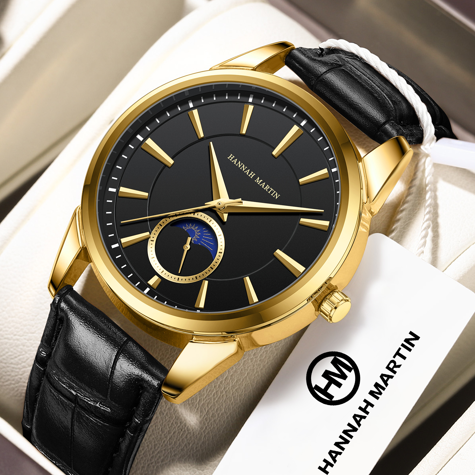 Hannah Martin Men Multi functi - مراجعة Luxury Watch Gold And Black وسعره
