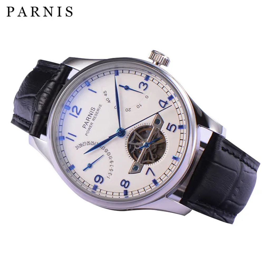 Parnis 43mm Luxury Power Reser - مراجعة Luxury Watch With Leather Strap وسعره