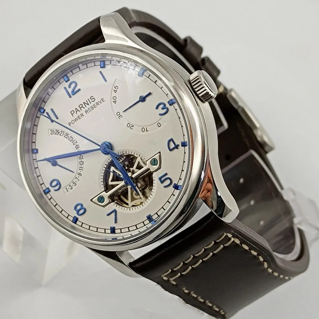 Parnis 43mm Luxury Power Reser - مراجعة Luxury Watch With Leather Strap وسعره