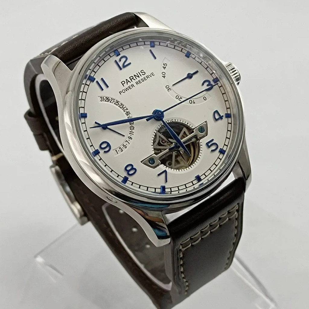Parnis 43mm Luxury Power Reser - مراجعة Luxury Watch With Leather Strap وسعره